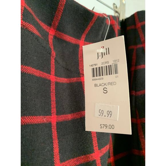 J.Jill NWT Small Women's Plaid Black/Rd Faux Wrap Soft Knee Length Skirt - Picture 5 of 7